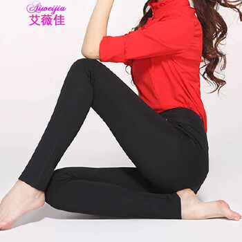 艾薇佳打底裤女2015秋冬新款加绒高腰弹力小脚铅笔休闲长裤01 黑色不加绒 L