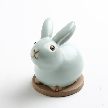 创意可爱兔子摆件陶瓷玉兔工艺品客厅电视酒柜房间家居装饰品礼物 天