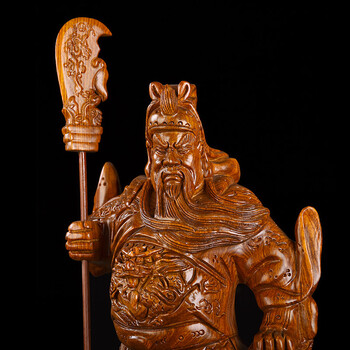 木雕关公摆件木大号关羽关帝爷武财神镇宅关公像实木 单把关公刀