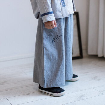 男童汉服小孩唐装儿童童装古装春装国学服装书童演出服套装 灰色 裤子