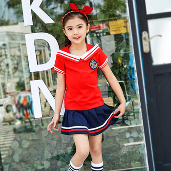 园服夏装新款儿童夏季小学生校服英伦短袖男女班服套装 红色女孩套装