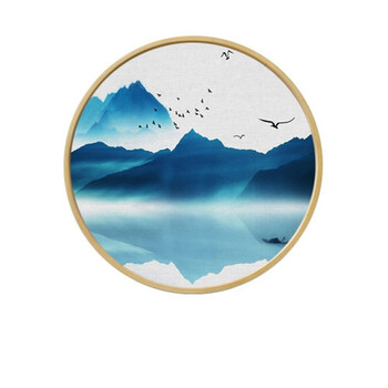 新中式装饰画水墨山水风景圆形画实木框玄关走廊过道茶楼会所挂画 10