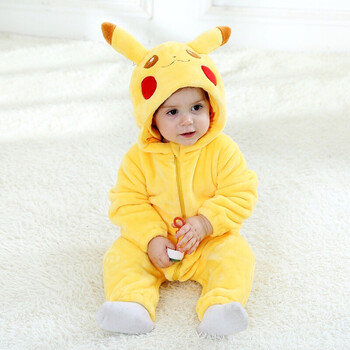 可爱连体衣婴儿动物造型哈衣新生儿搞怪衣服爬行服 黄色 单层皮卡丘