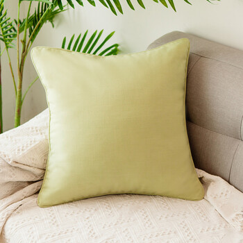 现代简约纯色细麻滚边车用抱枕套沙发靠枕腰垫办公室座椅靠垫 樱草绿