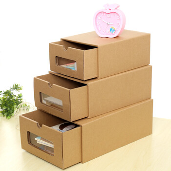 牛皮纸盒收纳盒纸盒鞋子收纳盒鞋盒组合式抽屉鞋盒