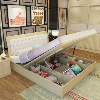 8米双人床卧室家具高箱体收纳床liy 床 床头柜2个 5cm床垫 1500mm*