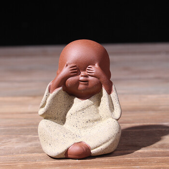 紫砂禅意茶宠摆件迷你可爱小和尚四不书房客厅室内家居装饰小沙弥 不