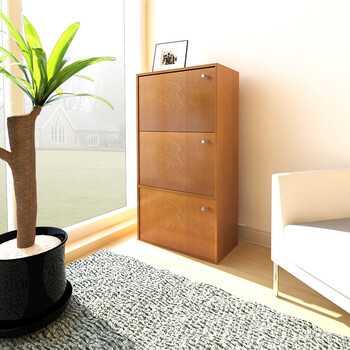 慧乐家带门柜 慧乐家书柜书架鲁比克三层组合带门储物柜杂物收纳柜深红樱桃木色 行情报价