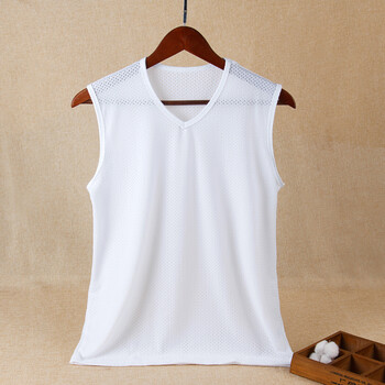 男士背心男运动网眼冰丝夏季无袖t恤男坎肩宽松袖宽肩 白色(v领) 3xl