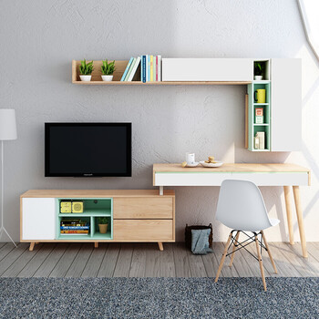 逸浠 电视柜 北欧创意可伸缩电视柜书桌组合小户型卧室地柜 薄荷绿色