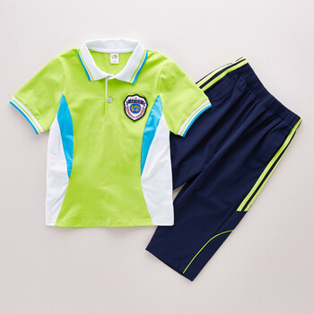 校服套装小学生夏装幼儿园园服班服大童纯棉短袖t恤中裤运动套装 绿色