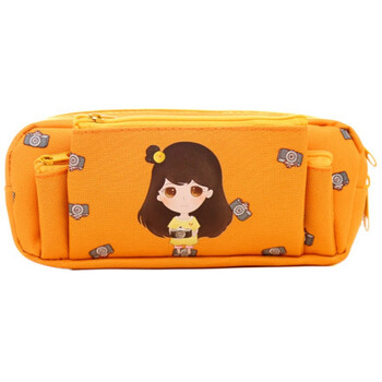 采宁卡通女生笔袋 学生可爱大容量多功能文具袋 铅笔袋简约多省 橙色