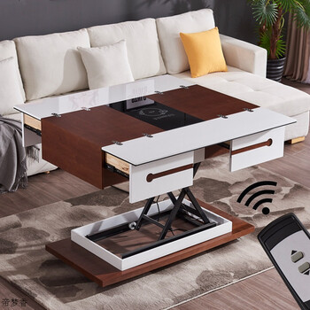 客厅多功能家具小户型电动升降茶几钢化玻璃折叠智能电磁炉茶几 原木