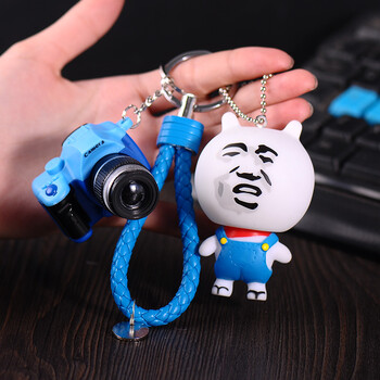 馆长钥匙扣挂件大表哥表情搪胶编织绳钥匙圈链 大表哥 湖蓝绳 蓝相机