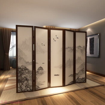 新中式实木隔断折屏玄关客厅定制古风山水隔断屏风书房卧室折叠 单扇