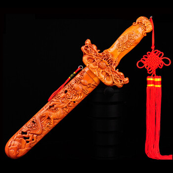 倾阑 桃木剑 桃木挂件 装饰挂件家居摆件送领导木雕刻摆件木剑 单龙
