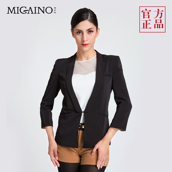 曼娅奴 女装欧美品牌高端时尚V领显瘦上衣显瘦外套MD3SC043 黑色 155/80A/S