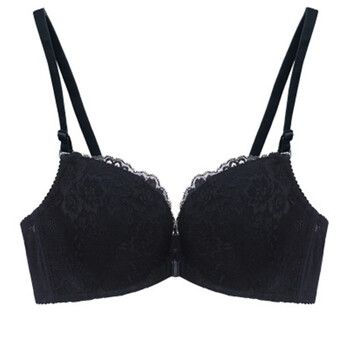 前扣性感蕾丝胸罩女大学生无钢圈聚拢调整型女士内衣文胸套装 黑色