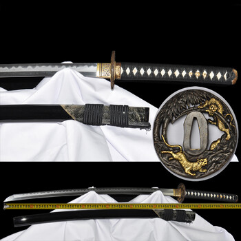 上杉谦信 夹钢三枚合包钢地肌烧刃花纹钢烧刃 剑道居合练习工艺刀