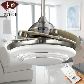 新品包安装！丰韵出口静音隐形吊扇灯LED42寸餐厅风扇灯卧室灯扇客厅自动收缩5木叶带反转！ 配遥控(正常两线安装)