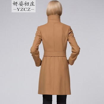 妍姿初庄 毛呢大衣女双面呢羊绒大衣欧美大牌2015女冬季加厚纯色高端羊毛长款风衣外套 图片色 XL