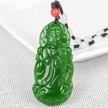 rosefree 新疆和田玉立体观音吊坠 菠菜绿碧玉玉观音挂件玉坠保平安