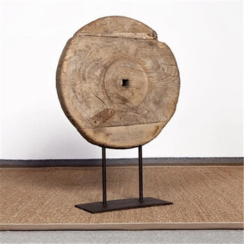 诗拜 意象家具 实木 民国老车轮 摆件 木色