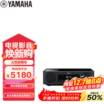 雅马哈（Yamaha）TSX-N237 复古蓝牙CD桌面音响两分频音箱收音无线充电USB播放经典黑
