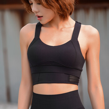 高强度美背防震运动内衣女跑步聚拢定型大胸文胸背心式bra 黑色 s