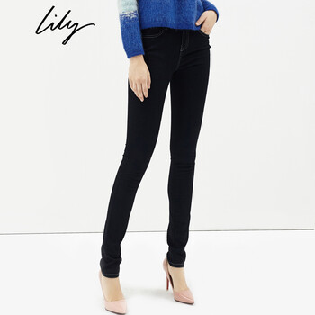 Lily新款女装舒适修身铅笔裤长款牛仔裤114440Q5420 深蓝-48色 160/66A/M
