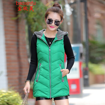 Baoxinfu 2015秋冬新款马甲羽绒棉服女外套韩版中长款大码加厚修身连帽棉衣女111 红色 XXXL