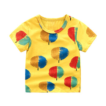 2018新款男女童短袖儿童印花t恤韩版夏装上衣服半袖体恤中大童装 黄色