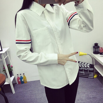 仁俪2016春季新款韩版衬衫女学院风学生大码时尚百搭纯棉纯色衬衫 白色春款 M