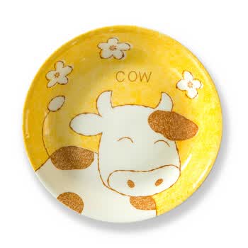 卡通工房碗12十二生肖盘子釉下彩创意陶瓷盘子深盘饭盘餐具套装 牛