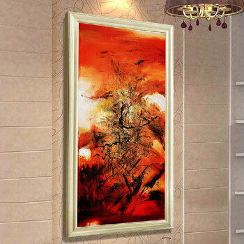 
                                        水竞赵无极油画抽象竖画手绘现代欧式家居玄关走廊装饰画 香槟色画框 100*200                