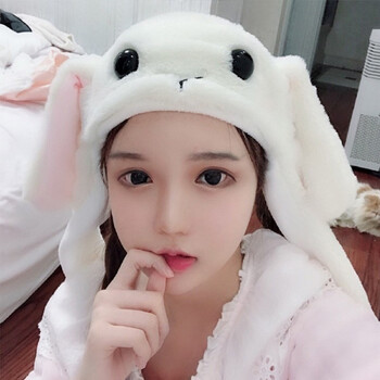 stephanie兔子帽子一捏长耳朵会动的帽子可爱女磁铁气囊帽 大萌眼兔帽