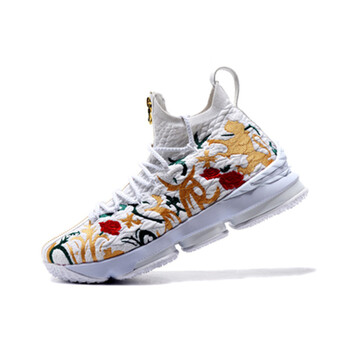 15代篮球鞋 联名詹皇黑白实战气垫高帮战靴骑士男子运动鞋 花卉詹15