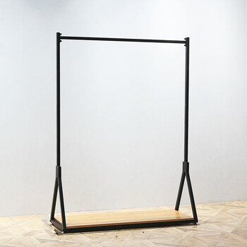 式挂衣架女装货架侧挂架简约陈列架 三角落地架配米黄木板150*40*160