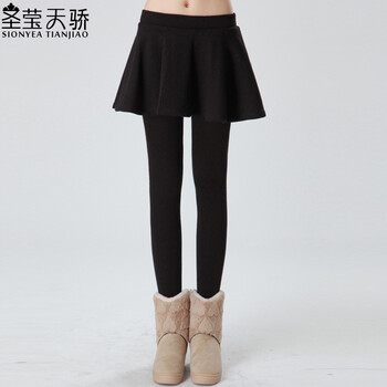 圣莹天骄2015秋冬加绒打底裤女 加绒加厚摆裙打底裤SY568 黑色 XXXL