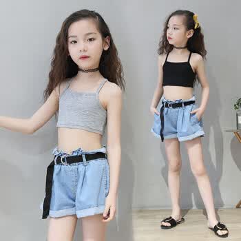 女童抹胸中大童内衣胸衣儿童吊带小女孩发育期小学生背心 灰色 130cm