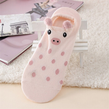 可爱立体卡通动物船袜夏薄款纯棉短袜韩版低帮隐形浅口袜子女 粉色猪