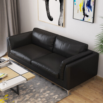 客厅简约小户型三人日式沙发北欧皮艺双人沙发柔软舒适 黑色