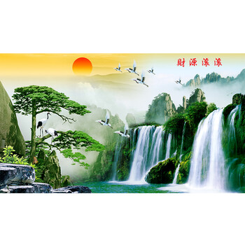 哈宝哈贝 【山水瀑布】定做高清鱼缸背景纸贴纸字画3d浮雕龙图水族箱