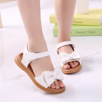 夏新款女童凉鞋蝴蝶结公主鞋学生女孩儿童凉鞋牛筋底中大童鞋 白色 36