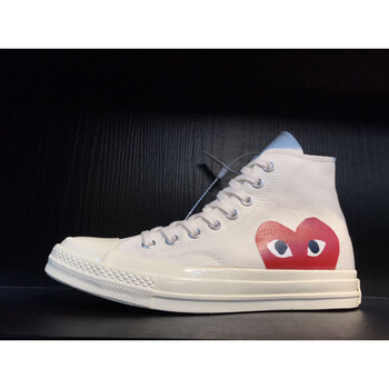 play川久保玲联名三星标帆布鞋 爱心波点休闲男女鞋1970s 经典白色