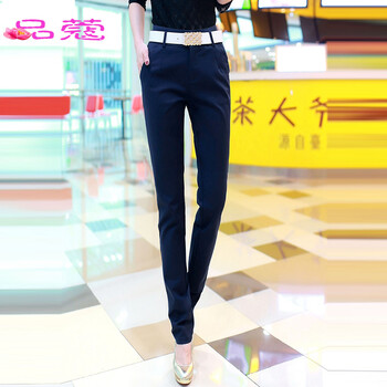 品蔻2016新款 韩版小脚休闲裤女 修身西裤小脚铅笔裤女 春990 深蓝色 L