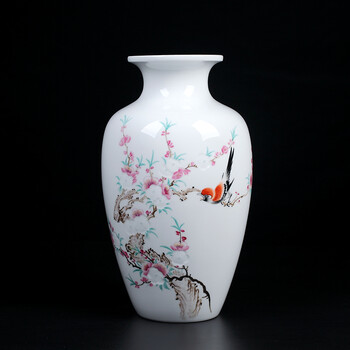 瓷陶瓷花瓶摆件景德镇客厅插花家居家饰品手工手绘瓷器艺术品 春风