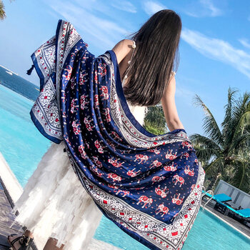 围巾女棉麻披肩两用长款韩版纱巾海边度假丝巾沙滩巾 wx172蓝色