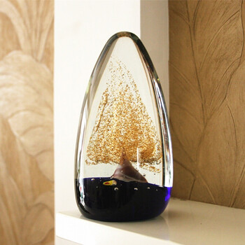 装饰风水办公室桌结婚开业礼物玻璃工艺品发财树 大号金树(简易装)