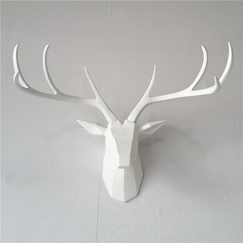 现代风格家居客厅玄关墙面装饰品 简欧白色几何鹿头壁挂壁饰挂件 加